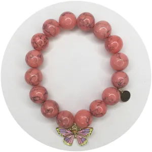 Coral Pink Howlite with Enamel Butterfly Pendant