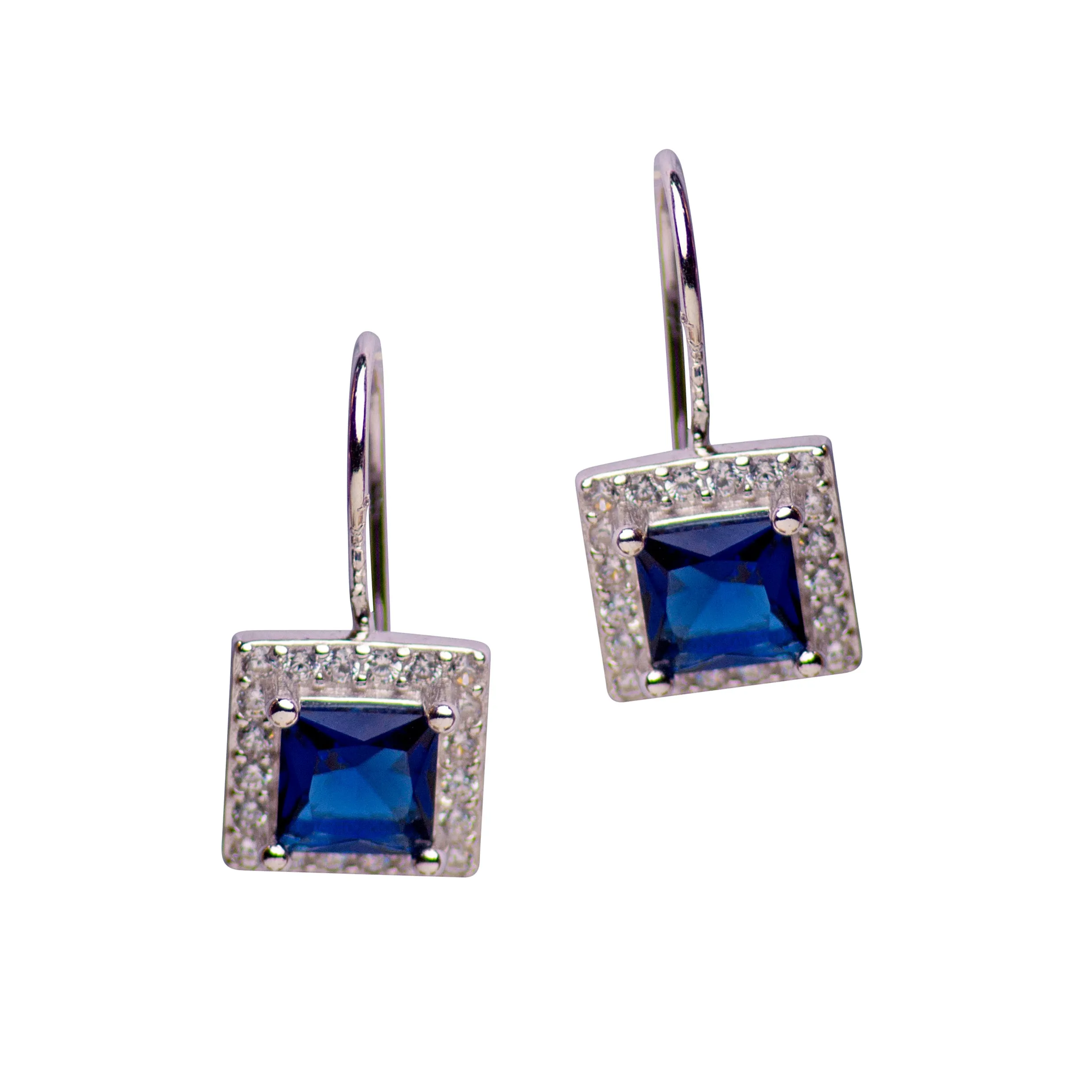 Created Sapphire Silver Drop Earrings