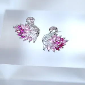 Cubic Zirconia Diamond Pink Swan stud Earrings, Bridal Jewelry, Bridal Stud Earrings, Crystal Bridal Earrings, Statement Earrings Cz