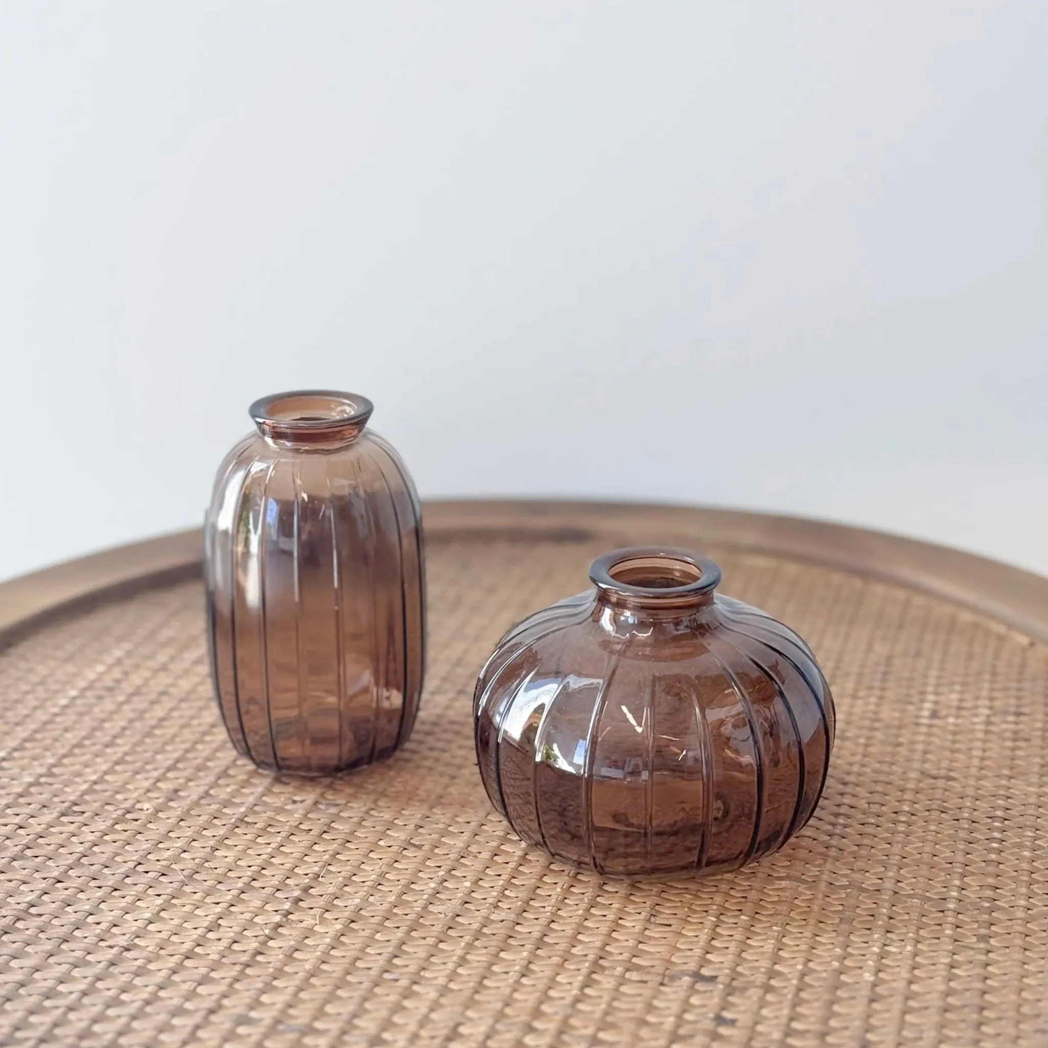 Delicate Ribbed Amber Vase