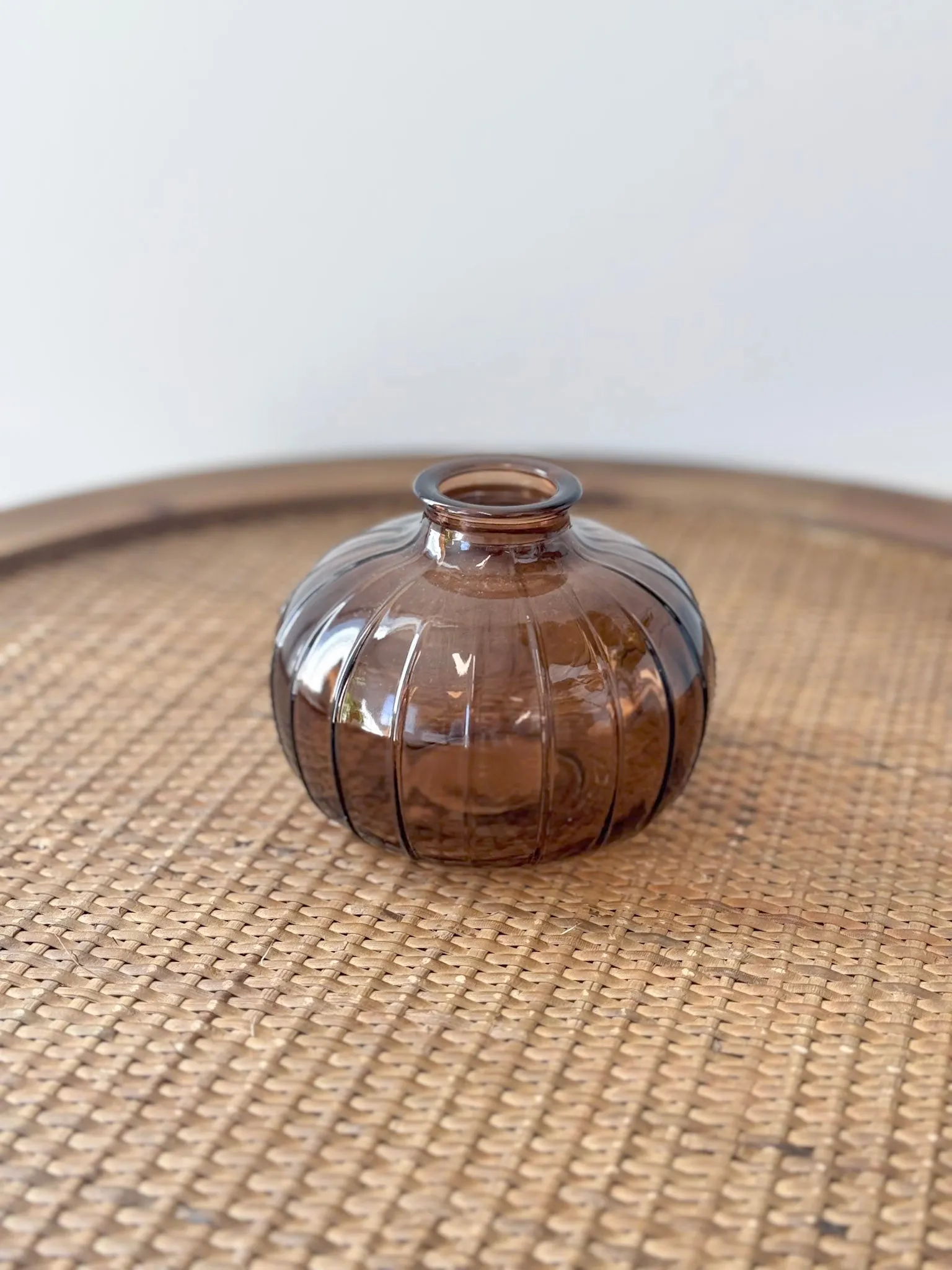 Delicate Ribbed Amber Vase