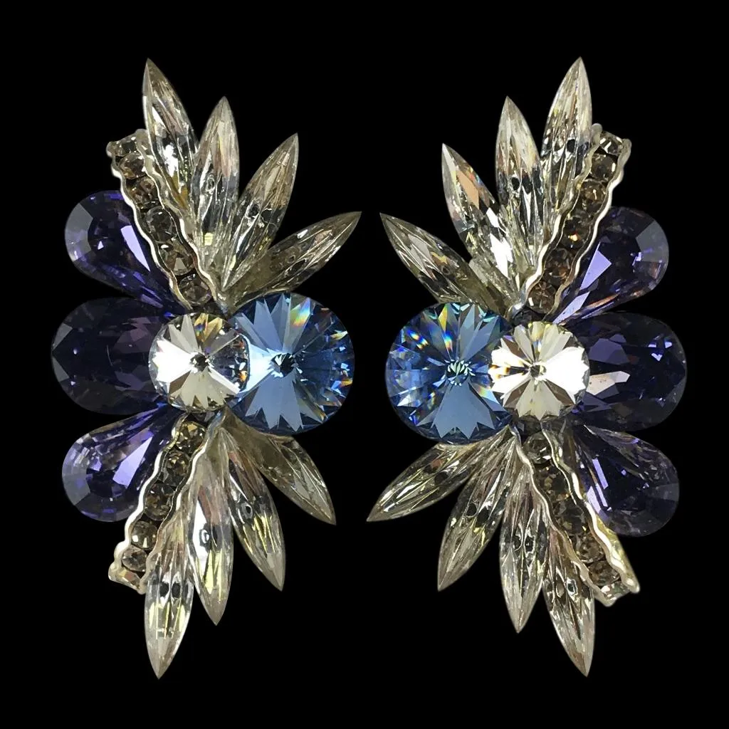 Earrings, Crystal - Purple Velvet - Light Sapphire Rhinestones