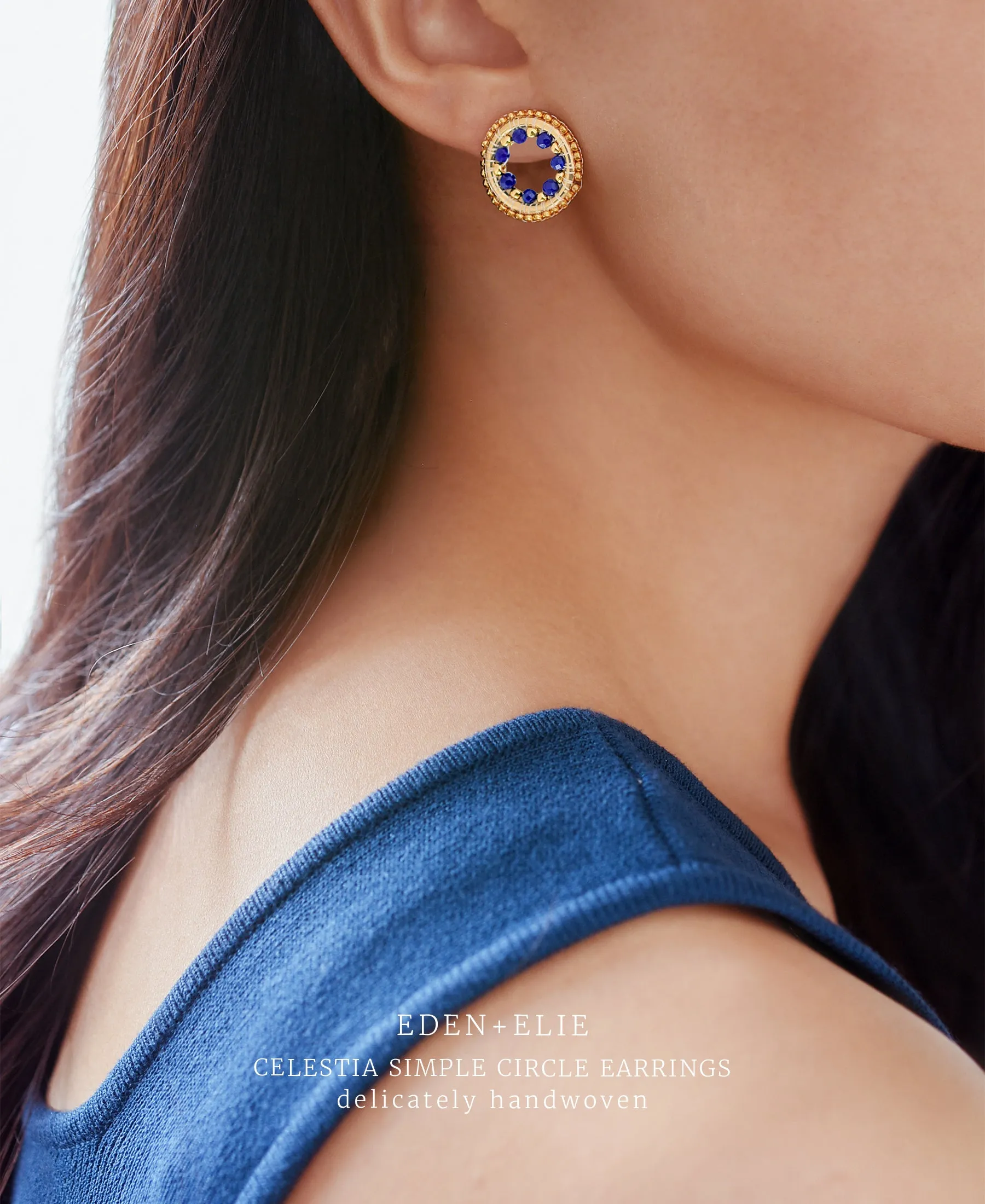 EDEN   ELIE Celestia Simple Circle Earrings - Sapphire