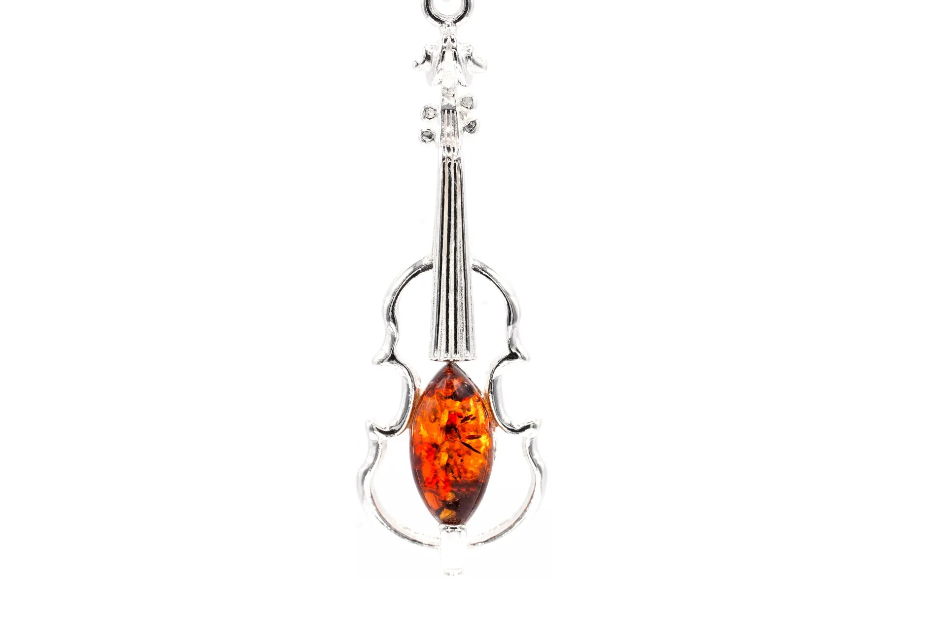 Elegant Amber Violin Pendant in Sterling Silver | Perfect Gift for Music Lovers