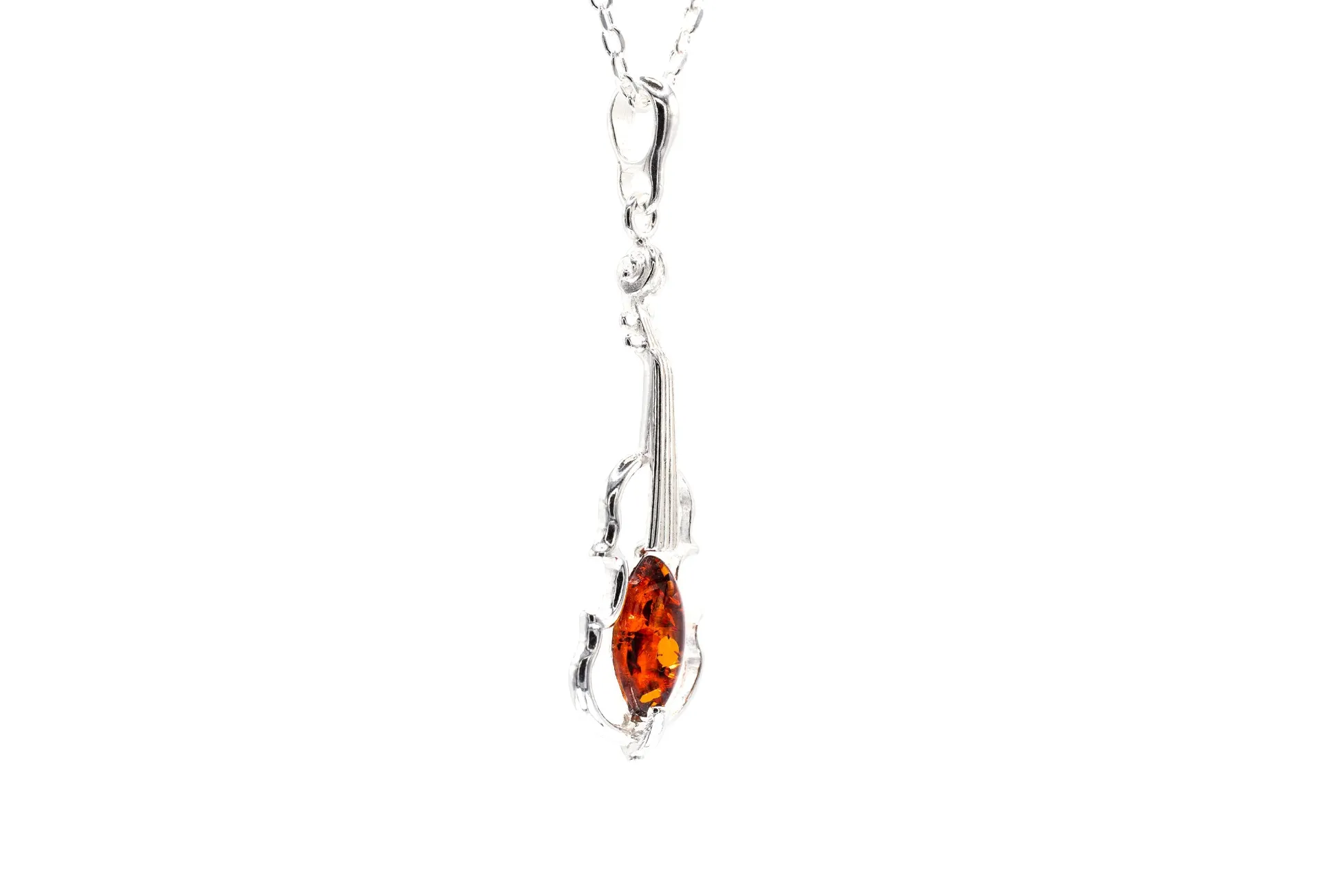 Elegant Amber Violin Pendant in Sterling Silver | Perfect Gift for Music Lovers