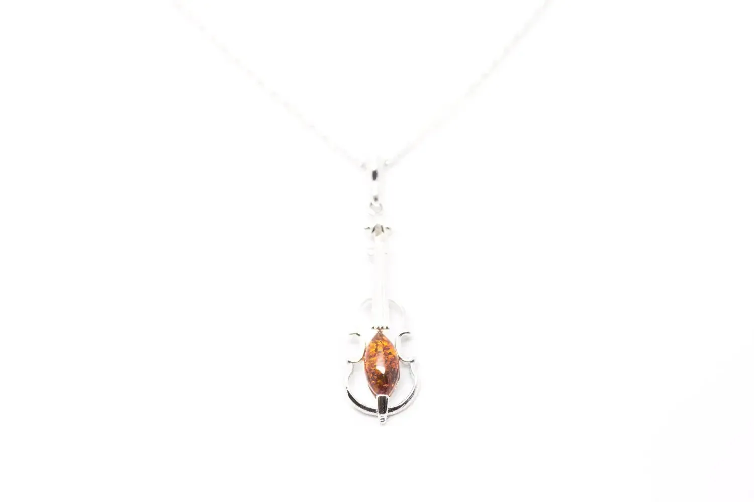 Elegant Amber Violin Pendant in Sterling Silver | Perfect Gift for Music Lovers