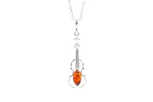 Elegant Amber Violin Pendant in Sterling Silver | Perfect Gift for Music Lovers