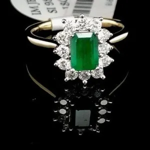 Emerald and Diamond Halo 18ct Ring