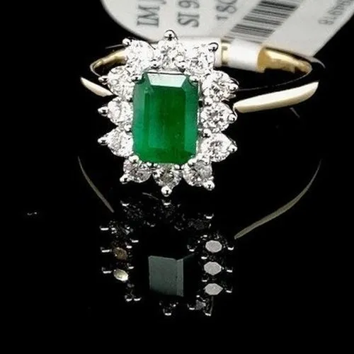 Emerald and Diamond Halo 18ct Ring