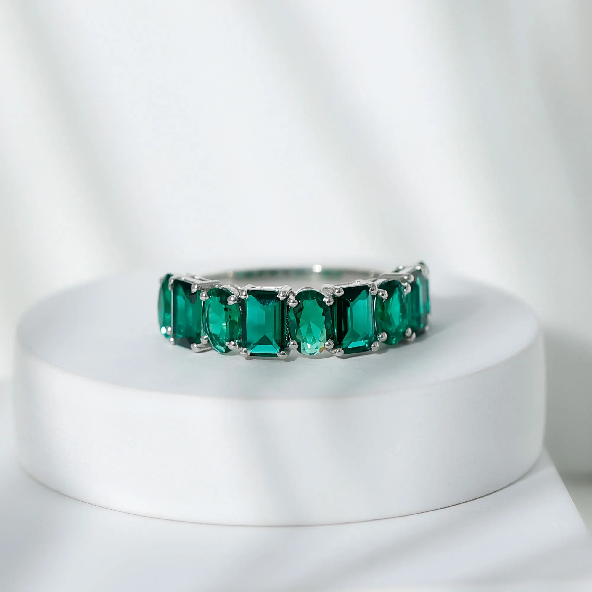 Emerald and Oval Lab Grown Emerald Half Eternity Ring