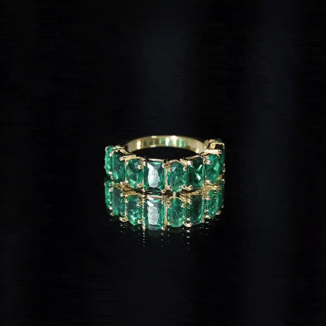 Emerald and Oval Lab Grown Emerald Half Eternity Ring