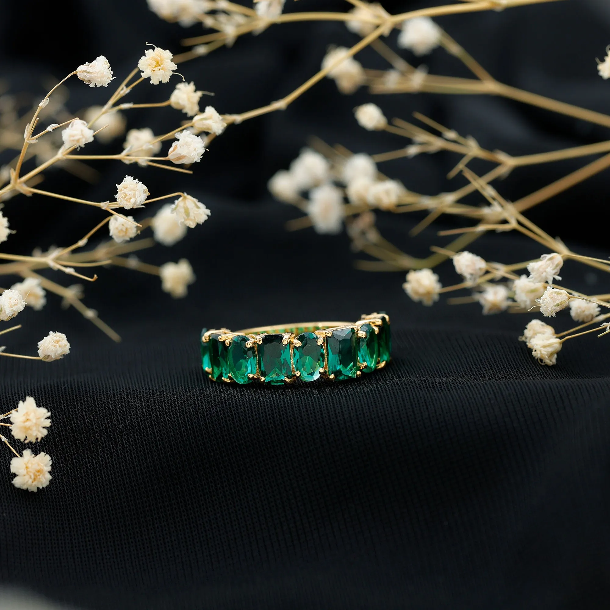 Emerald and Oval Lab Grown Emerald Half Eternity Ring