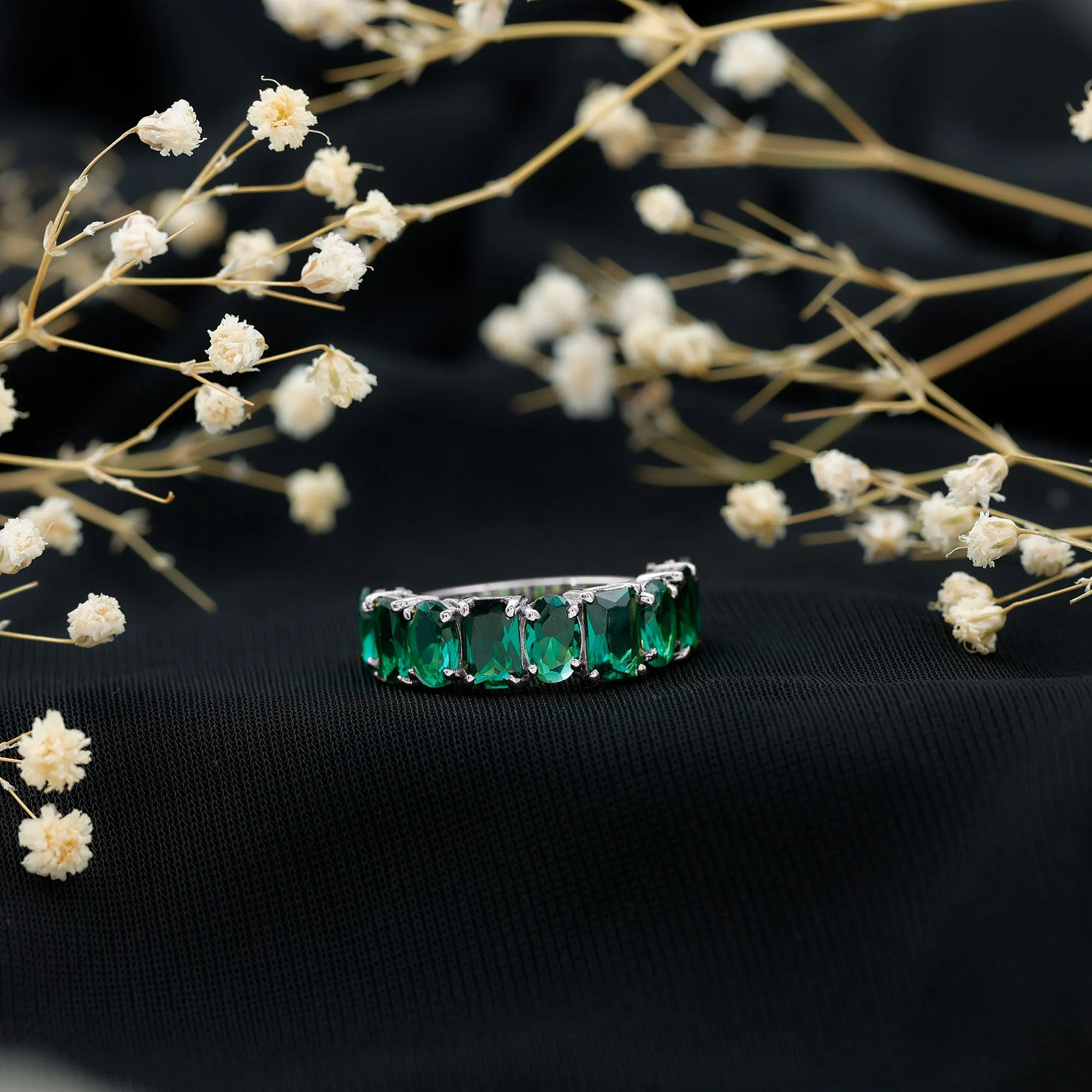 Emerald and Oval Lab Grown Emerald Half Eternity Ring