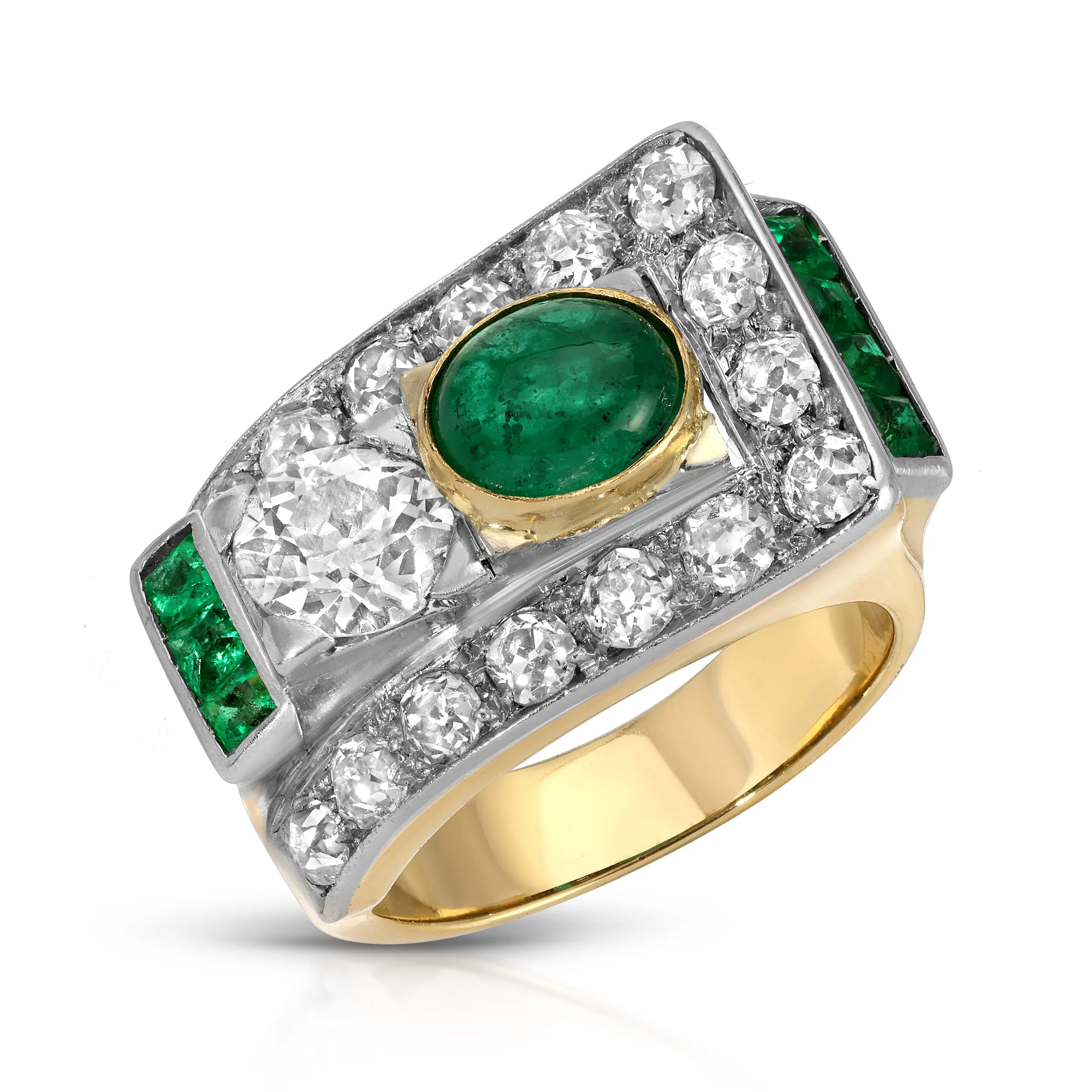 Emerald-cut Diamond Emerald Asymmetrical Ring