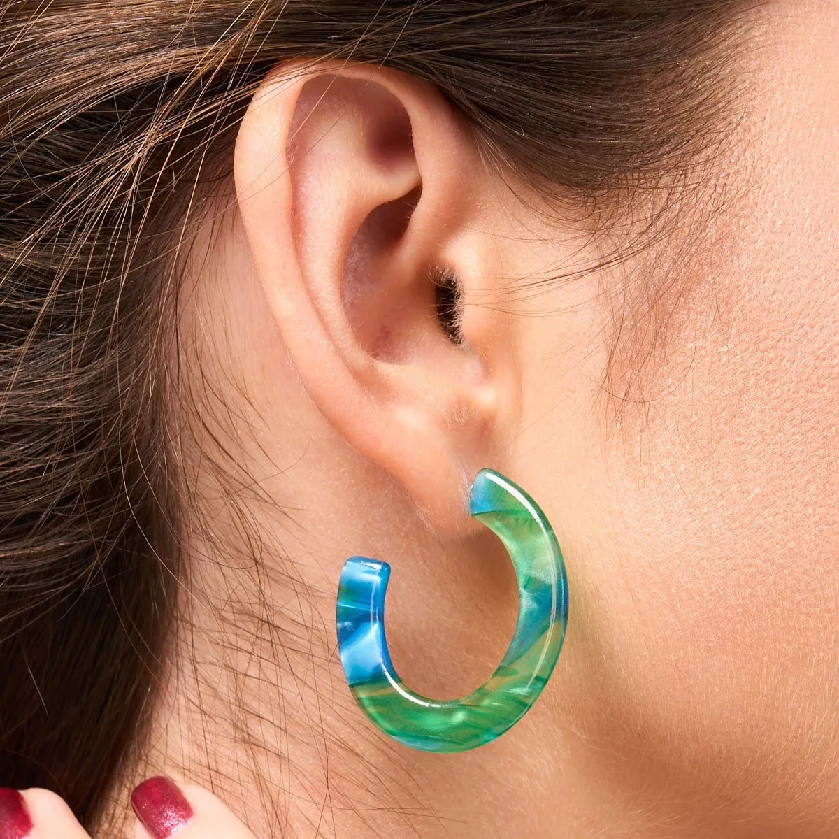 Emerald Ocean | Classic Hoop | Cellulose Acetate Earrings