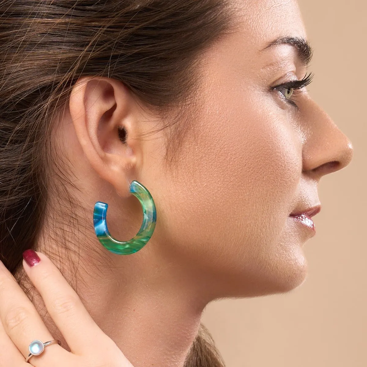 Emerald Ocean | Classic Hoop | Cellulose Acetate Earrings