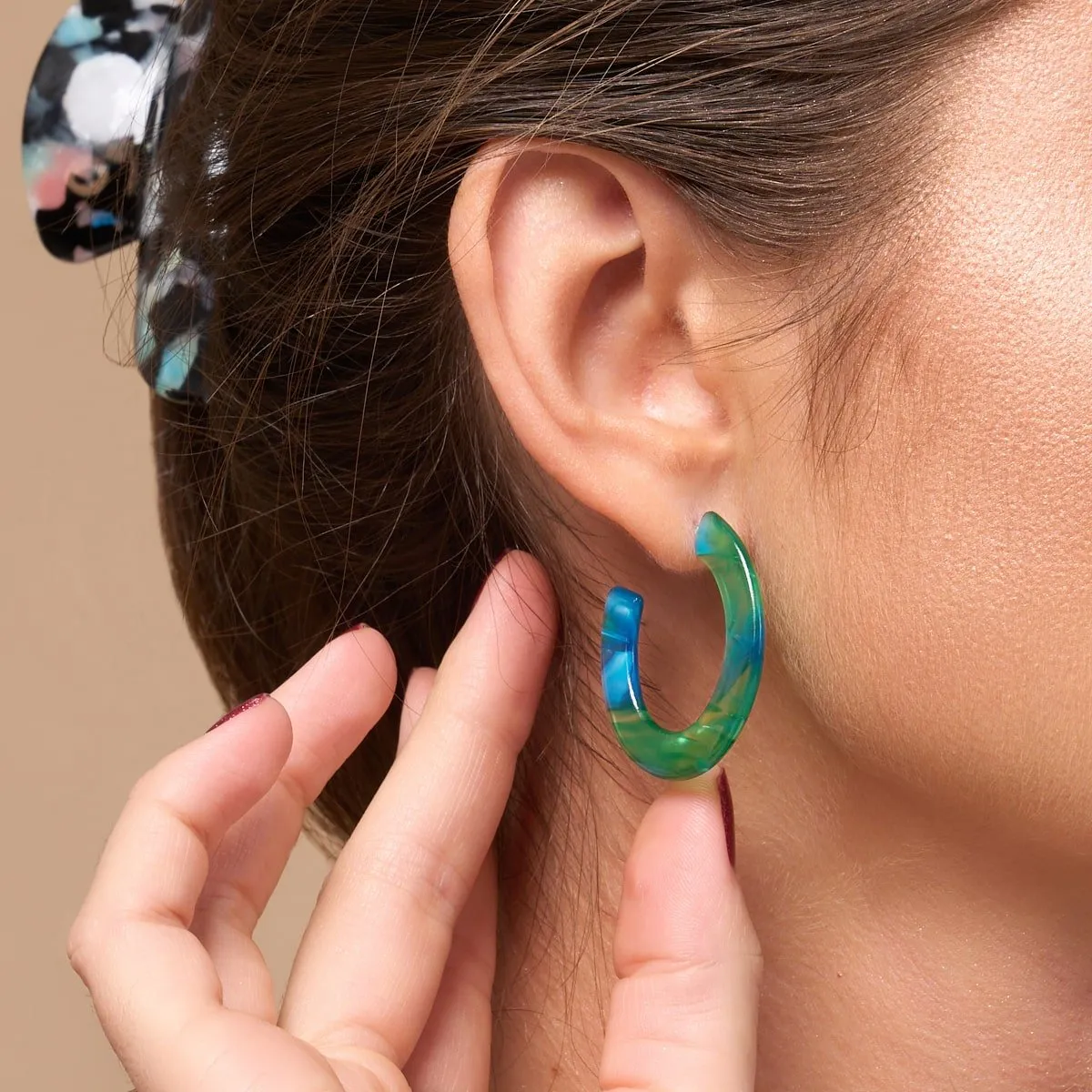 Emerald Ocean | Classic Hoop | Cellulose Acetate Earrings