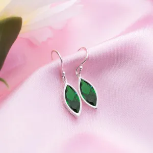 Emerald Tear Drops Rhodium-Plated Green CZ 925 Sterling Silver Earrings