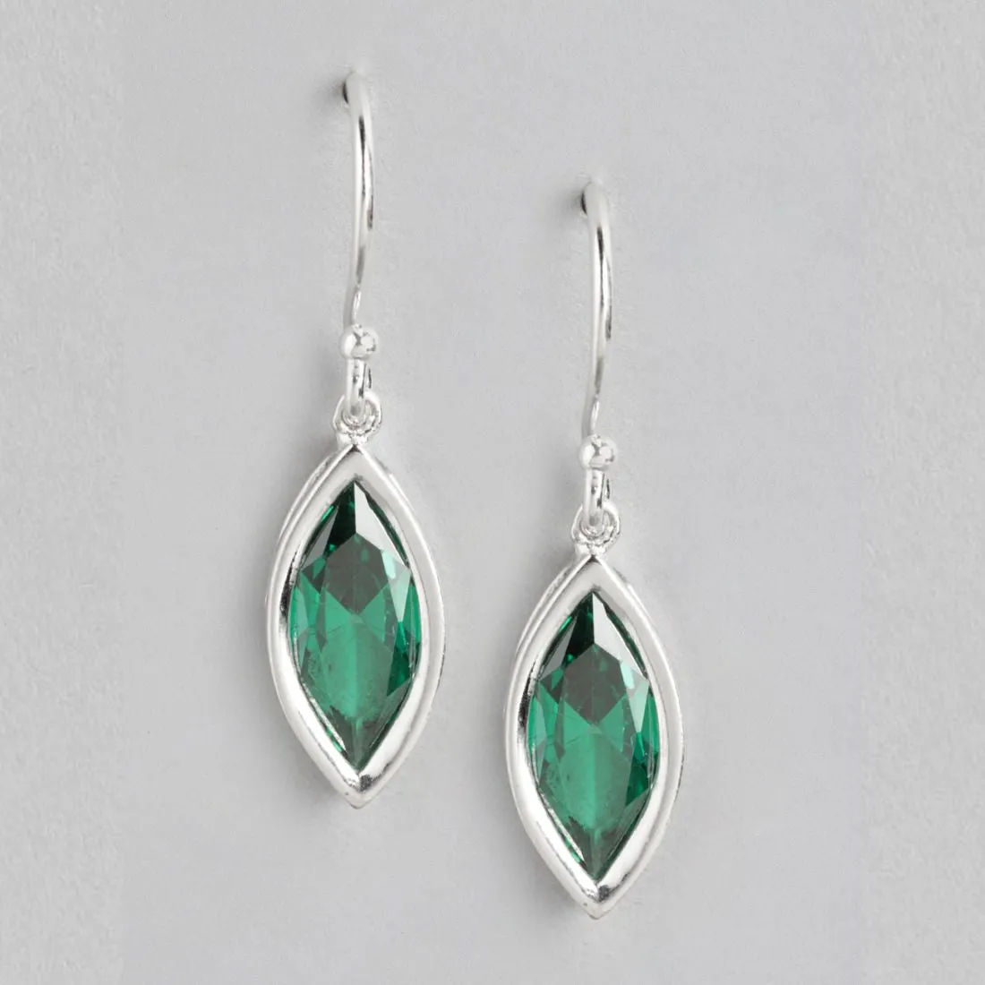 Emerald Tear Drops Rhodium-Plated Green CZ 925 Sterling Silver Earrings