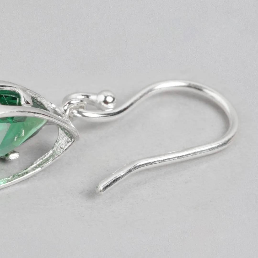 Emerald Tear Drops Rhodium-Plated Green CZ 925 Sterling Silver Earrings