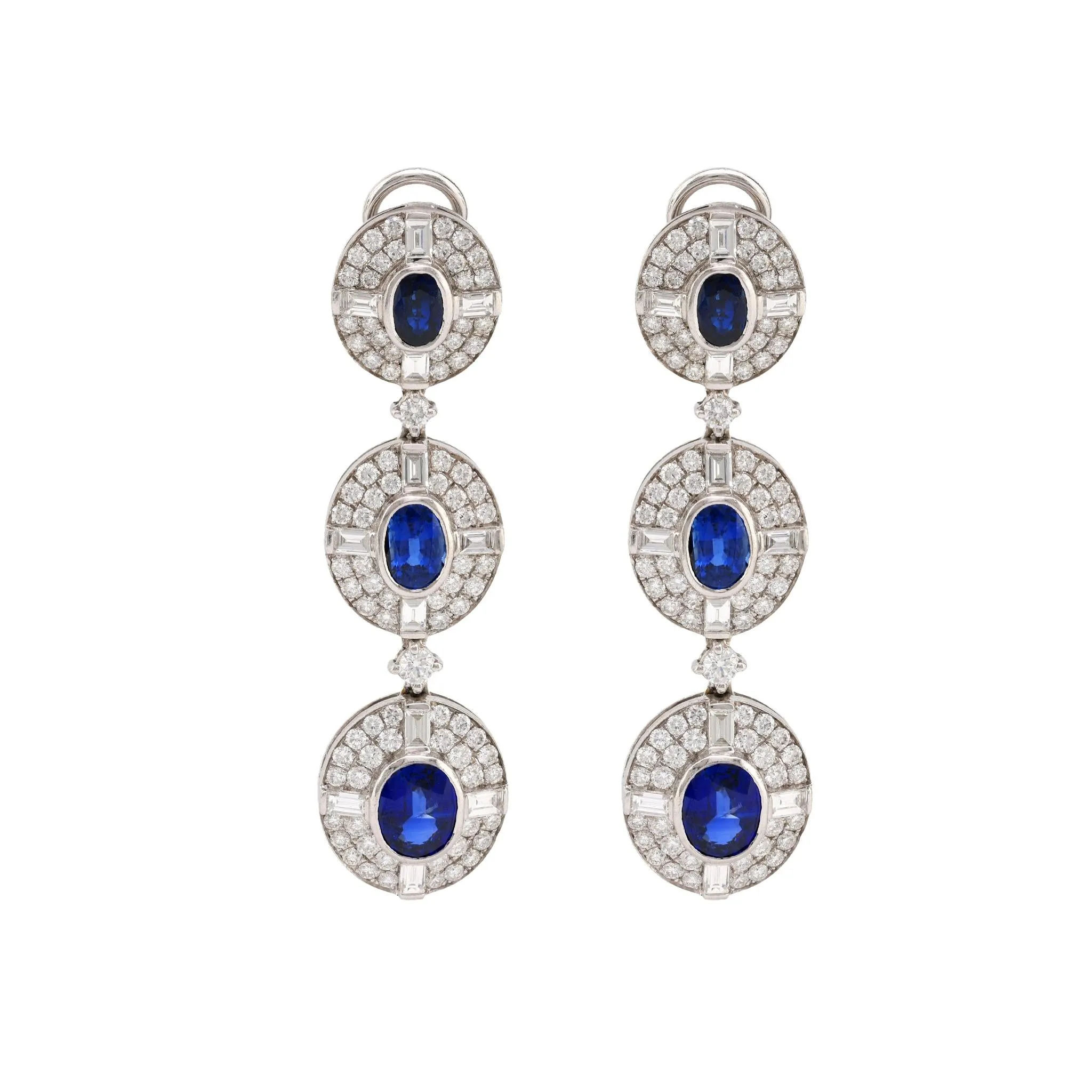 Exceptional 6.5 carat total weight sapphire diamond 18k drop earrings