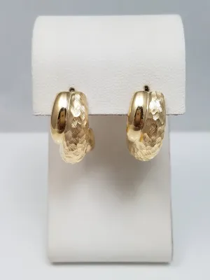 Fancy 14k Yellow Gold Florentine Design Hoop Earrings