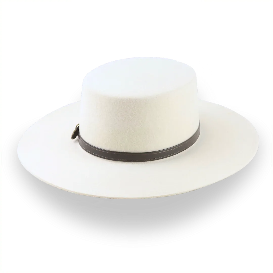 Flat Crown Wide Brim Bolero Hat In Ivory Wool Felt | The Galloper