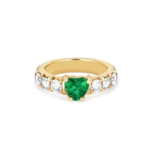 French Pavé Queen Cloud Fit Band with Emerald Heart Center | Ready to Ship