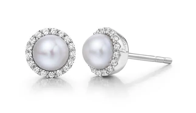 Freshwater Pearl and Simulated Diamond Earrings BE001PLP