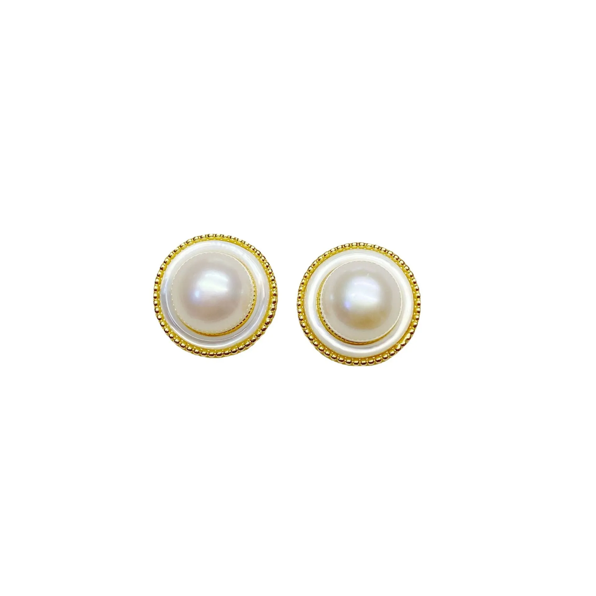 Freshwater Pearl Embed Mother of Pearl Earrings