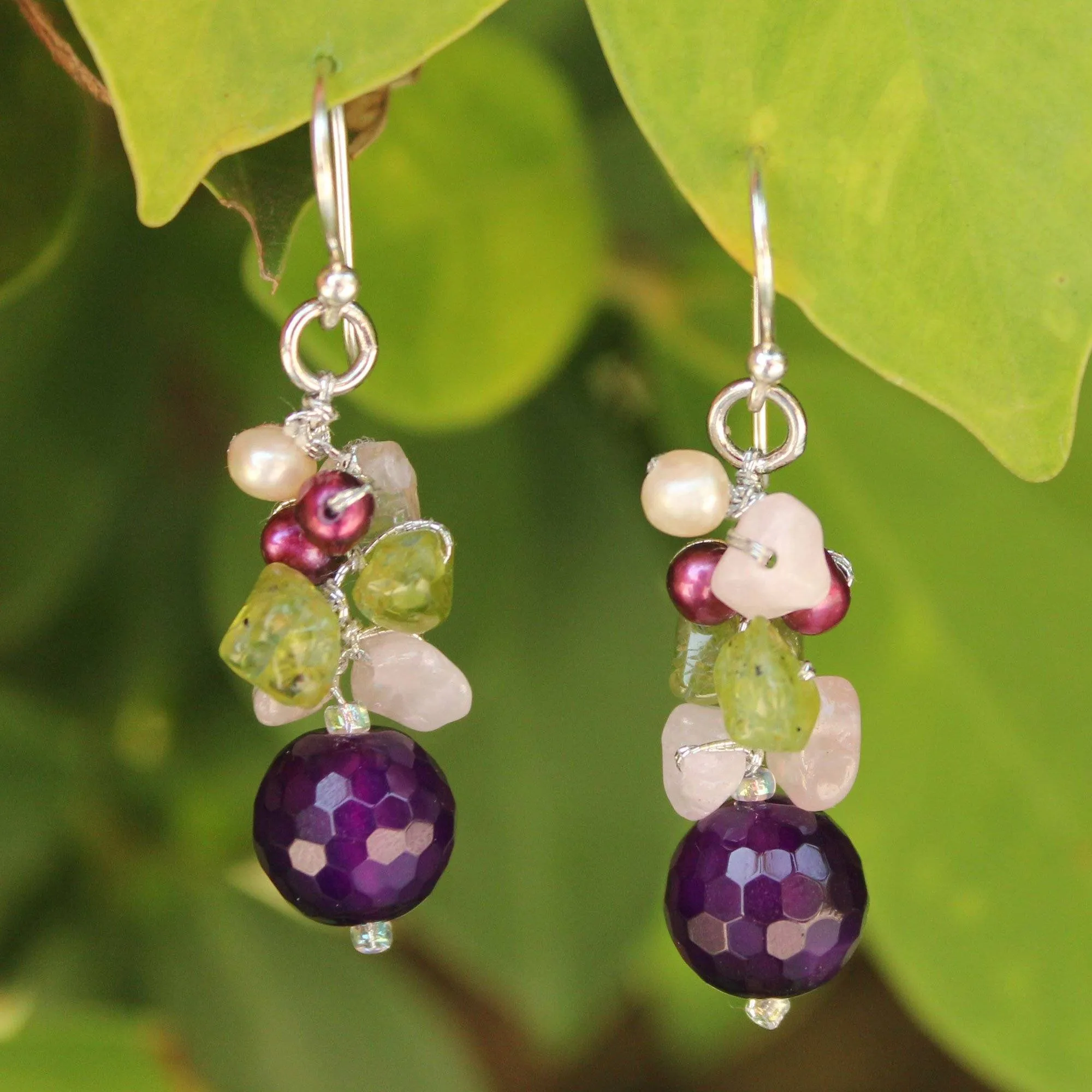 Gemstone & Pearl Cluster Earrings