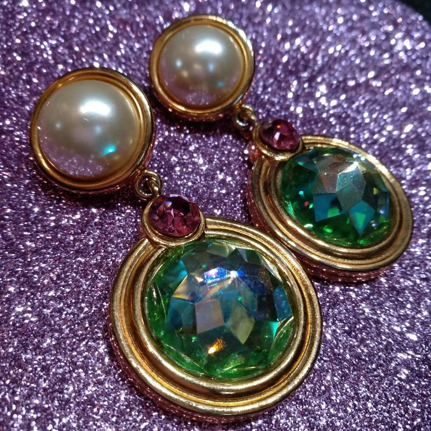 Givenchy Earrings Vintage Auroraborealis Pearl Drop Pierced