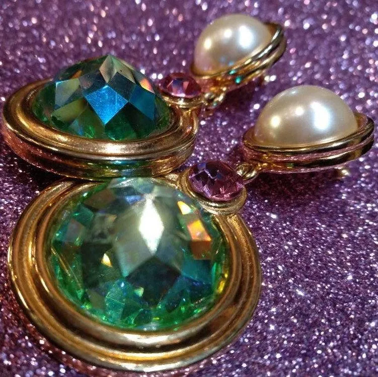 Givenchy Earrings Vintage Auroraborealis Pearl Drop Pierced