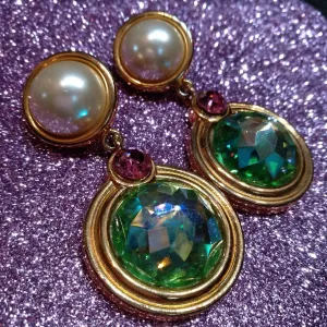 Givenchy Earrings Vintage Auroraborealis Pearl Drop Pierced