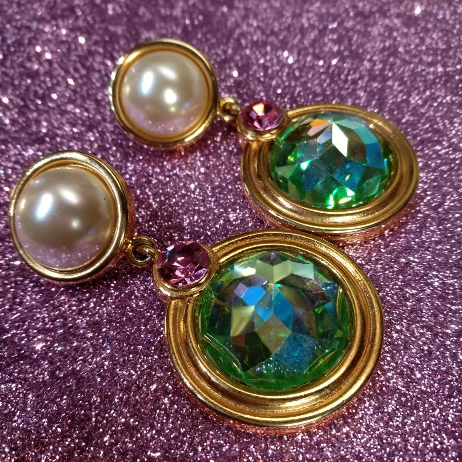 Givenchy Earrings Vintage Auroraborealis Pearl Drop Pierced