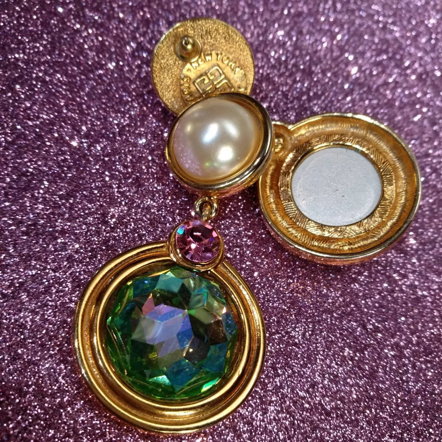 Givenchy Earrings Vintage Auroraborealis Pearl Drop Pierced