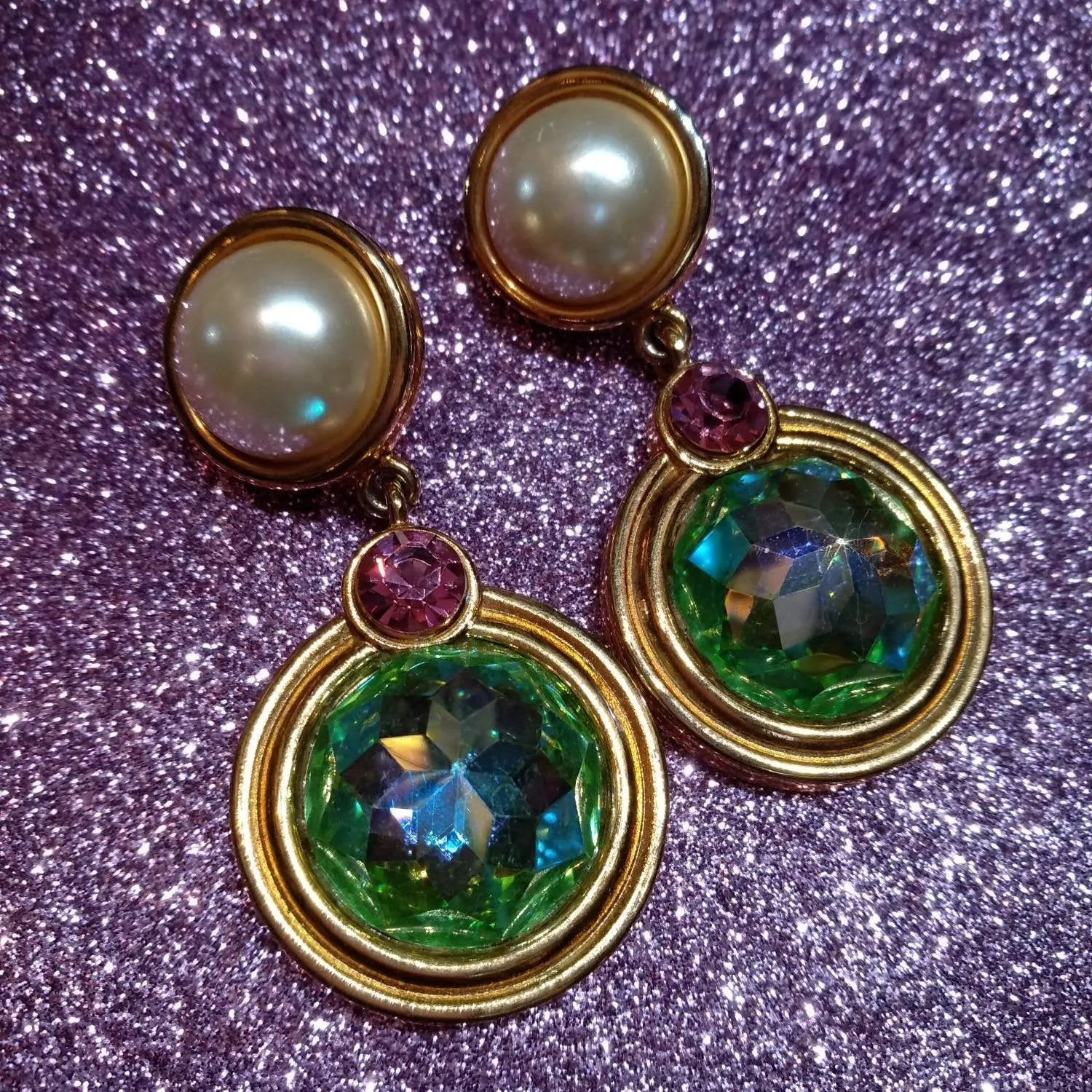 Givenchy Earrings Vintage Auroraborealis Pearl Drop Pierced