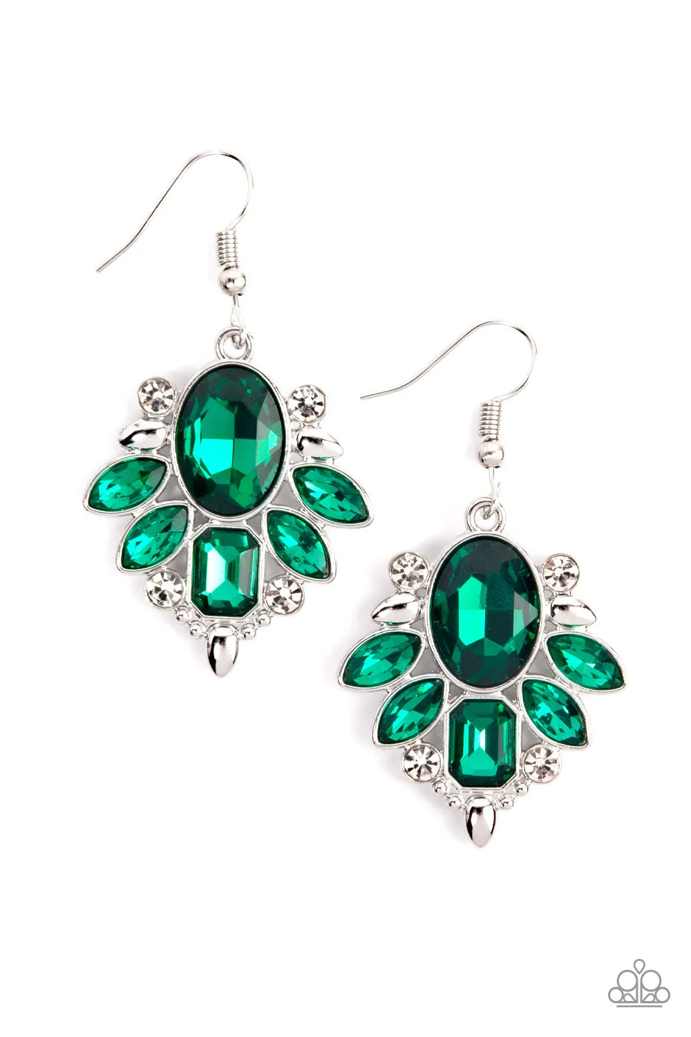 Glitzy Go-Getter - Green Earrings - Paparazzi Accessories