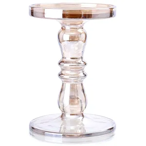 Gold Clear Candleholder, H:7.5in D:5in