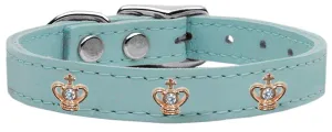 Gold Crown Widget Genuine Leather Dog Collar Baby Blue 22