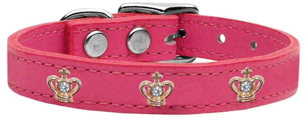 Gold Crown Widget Genuine Leather Dog Collar Pink 12