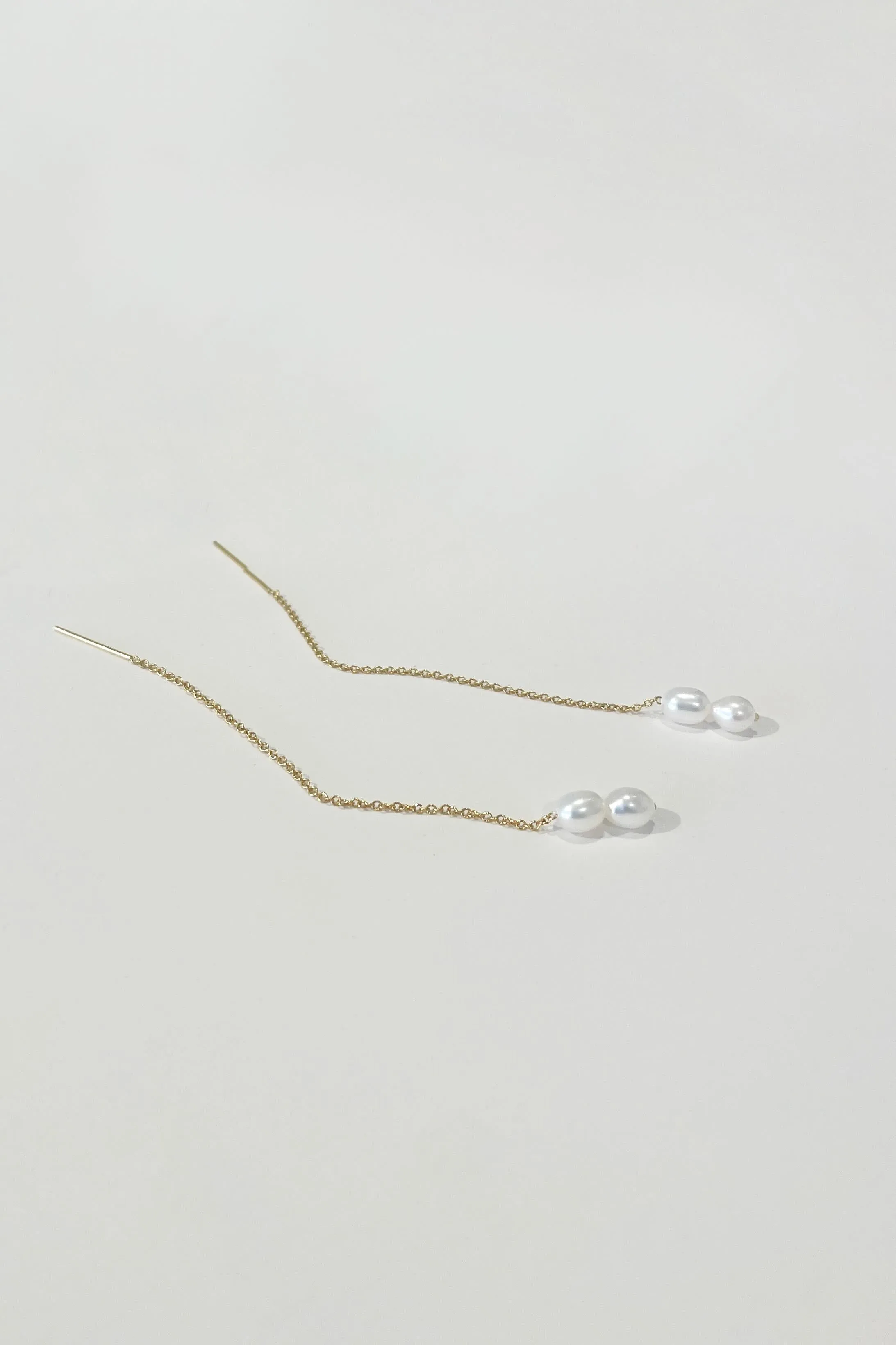 Gold-Filled Chain Threader Earrings with Freshwater Rice Pearls