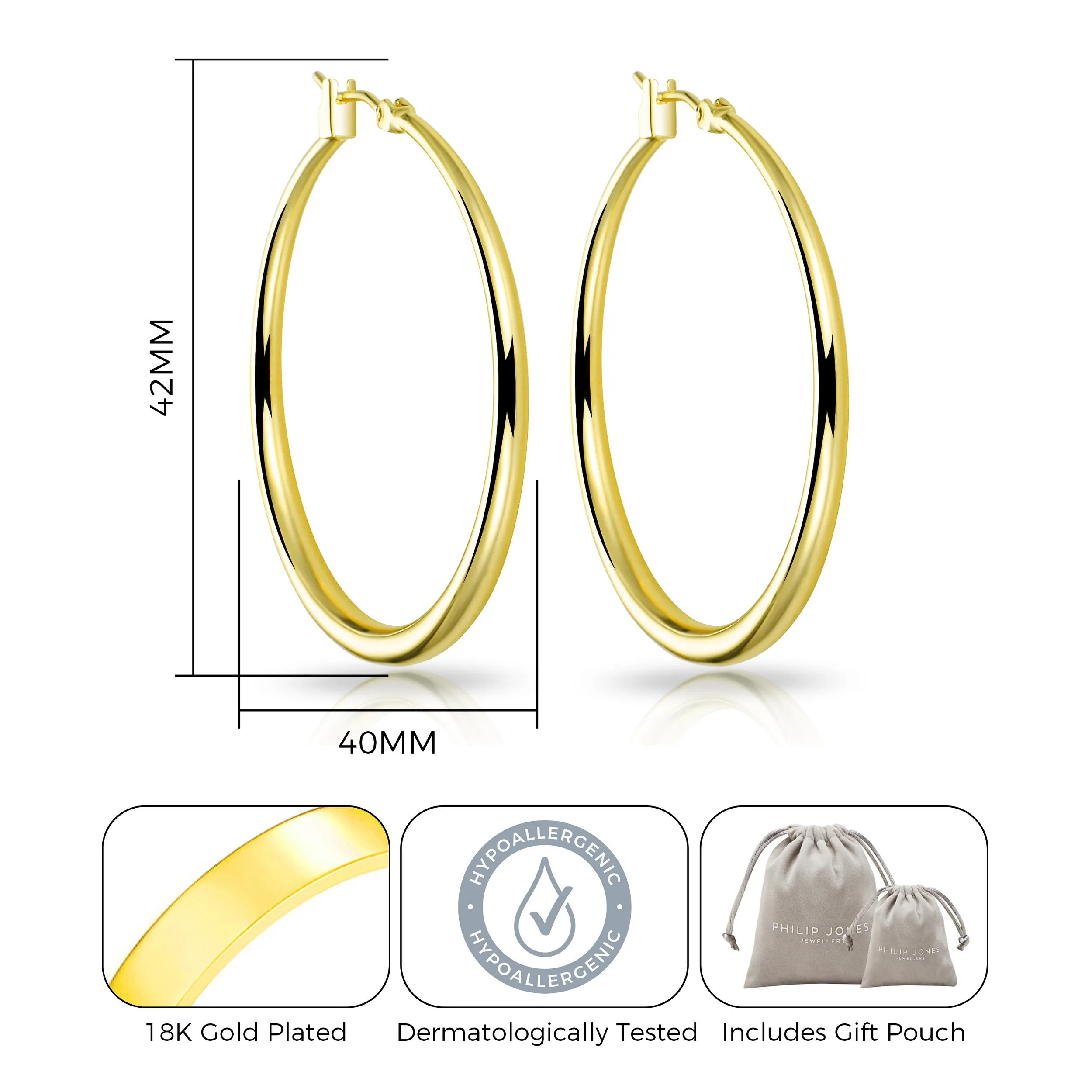 Gold Plated 40mm Hoop Earrings