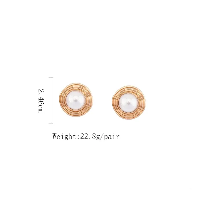 Gold Round Pearl Earring