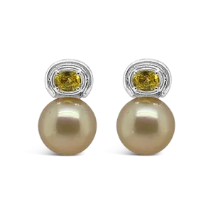 Golden Pearl & Yellow Sapphire Earrings