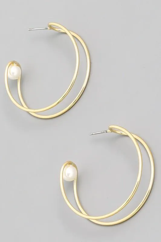 Golden Pearl Hoop Earrings