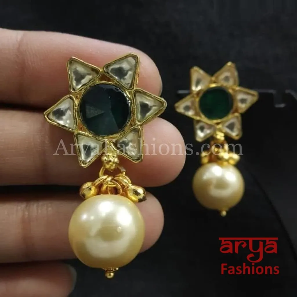 Golden Pearl Studs Earrings with Pearl Drops