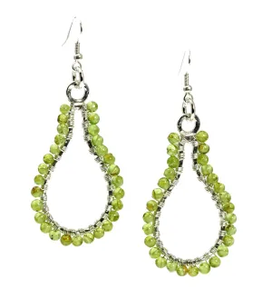 Hammered Fine Silver Wire Wrapped Drop Earrings with Peridot