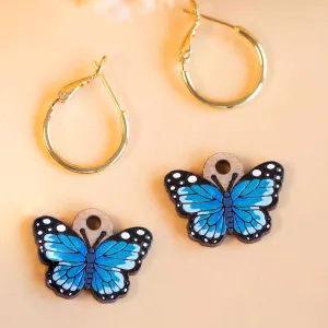 Hand-Painted Blue Butterfly Hoop Earrings - PEO14127