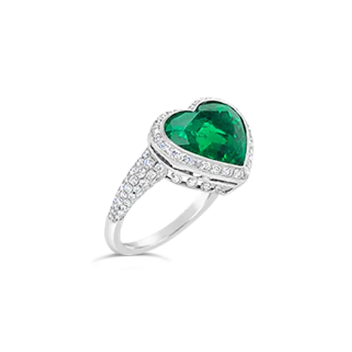 Heart Shaped Emerald & Diamond Ring